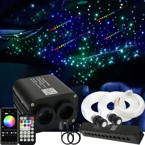 AZIMOM Dual Color 20w Twinkle Fiber Optic Starlight Headliner Kits 900pcs 0.03in 9.8ft, RGB Meteor Shooting Star, Sound Activated Remote APP Control Home Car Ceiling Décor
