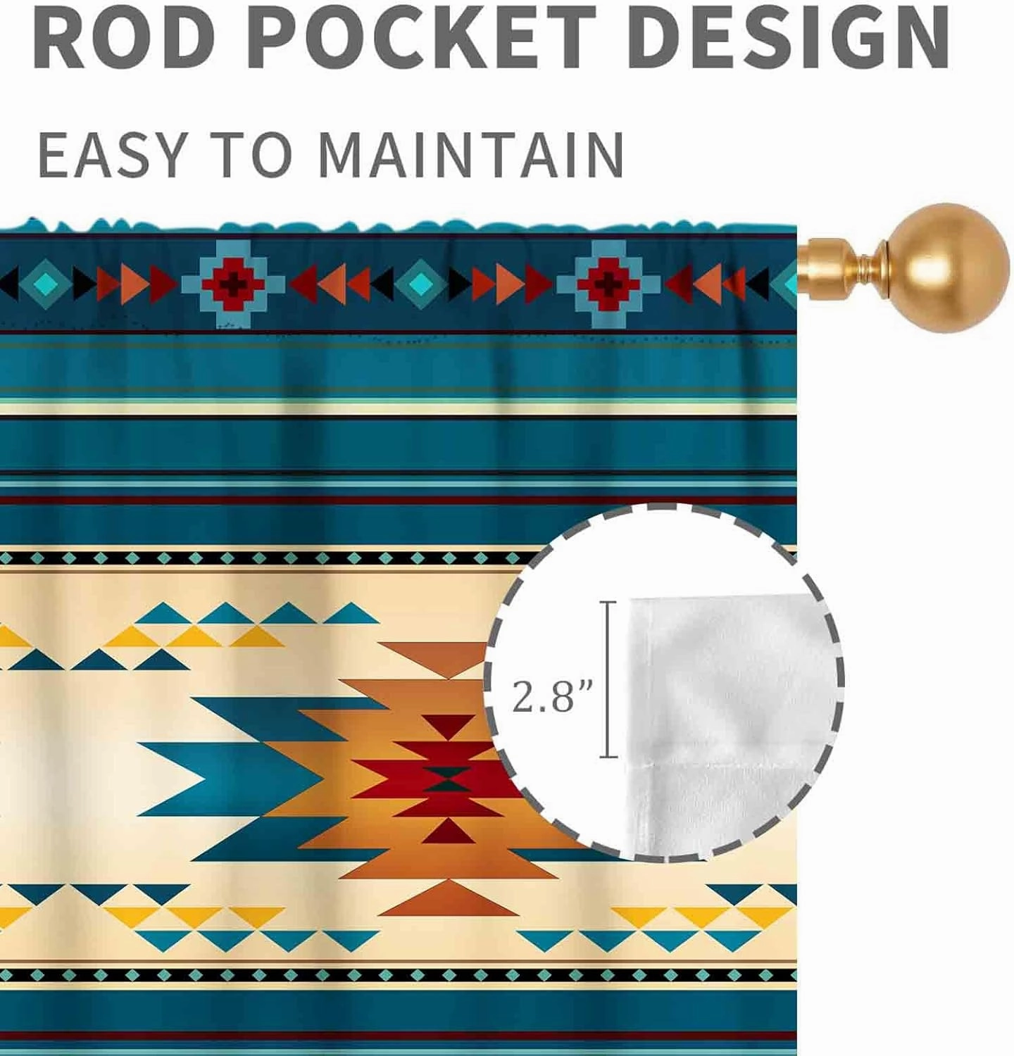 Aztec Curtains, Boho Southwestern Natvie Tribal American Ethnic Western Abstract Geometric Vintage Retro Blue Window Drapery for Bedroom Living Room Kitchen Bathroom 2 Panels, 42"x45" Inch