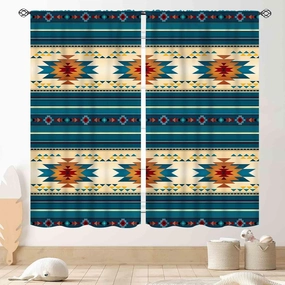 Aztec Curtains, Boho Southwestern Natvie Tribal American Ethnic Western Abstract Geometric Vintage Retro Blue Window Drapery for Bedroom Living Room Kitchen Bathroom 2 Panels, 42"x45" Inch