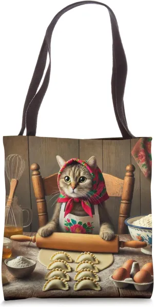 Babushka Cat Making Pierogi Polish Food Poland Tote Bag