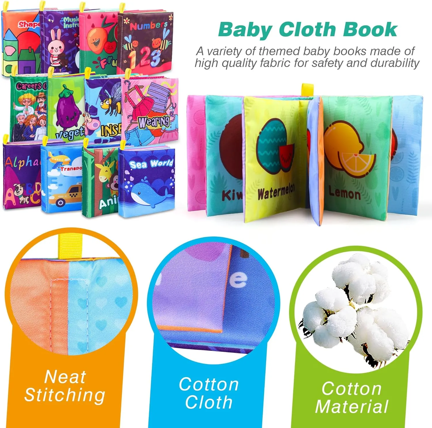 Baby Bath Books, Fabric Soft Baby Cloth Books, Early Education Toys, Waterproof Baby Books for Toddler, Newborn, Infants Perfect Shower Toys, Kids Bath Toys Baby Gift (12PCS)