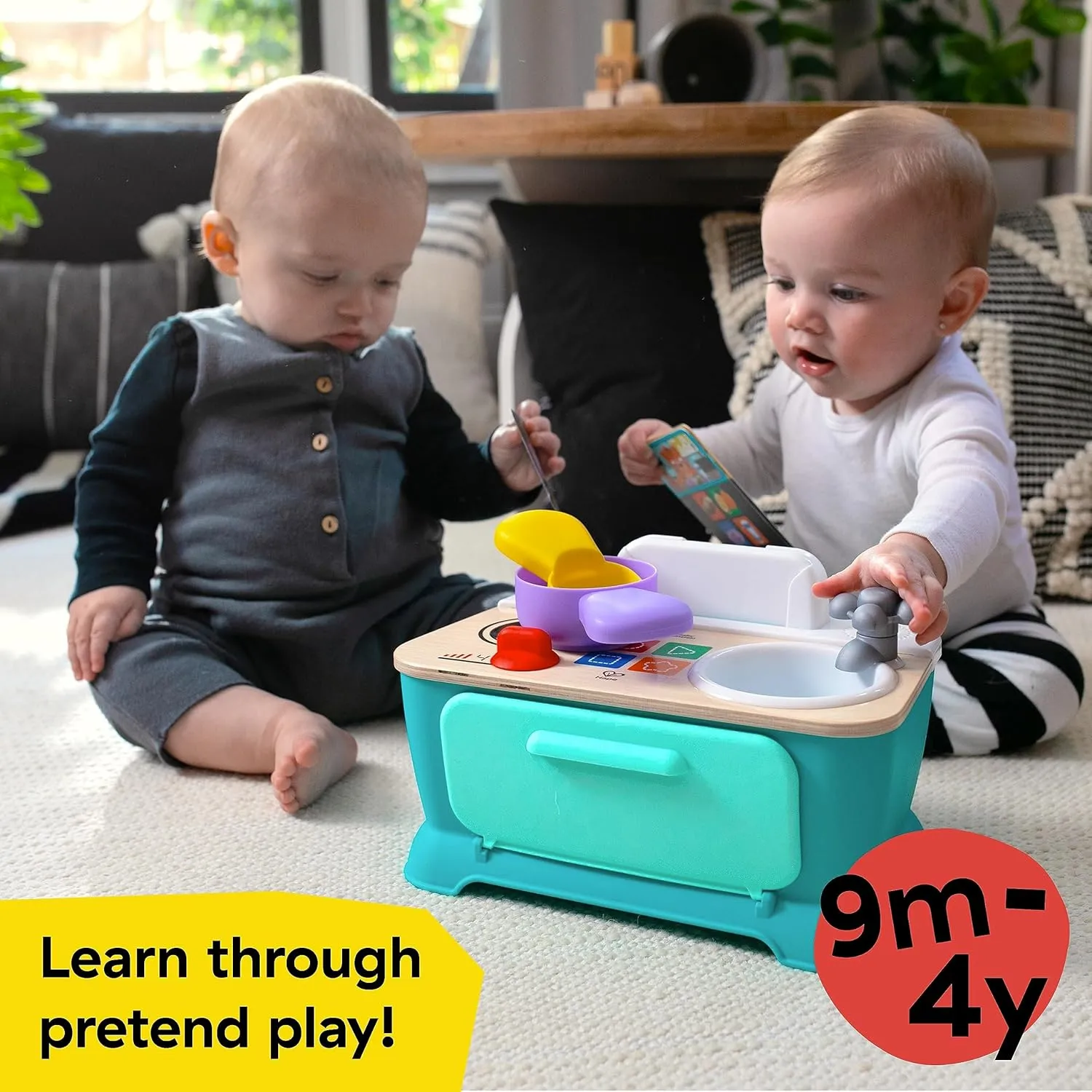 Baby Einstein   Hape Magic Touch Kitchen Play Toy Cooking Stove Set with Real Sounds and Music, Fine Motor Skill Development, Ages 1, 2, 3, 4 