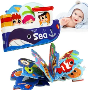 Baby Mask Books 18 Months, Sensory Toys Folding Felt Educational Cloth Book, Birthday Gift Easter Christmas Newborn Gift (Sea)