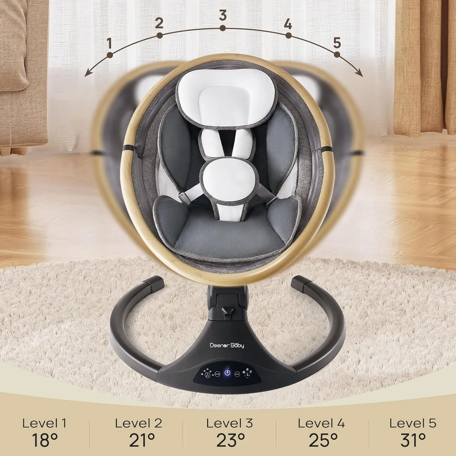 Baby Swing Infant Swings for Newborns, Electric Swing for Baby to Toddler with 5 Sway Speeds,5-Point Harness,3 Seat Positions (Gray)