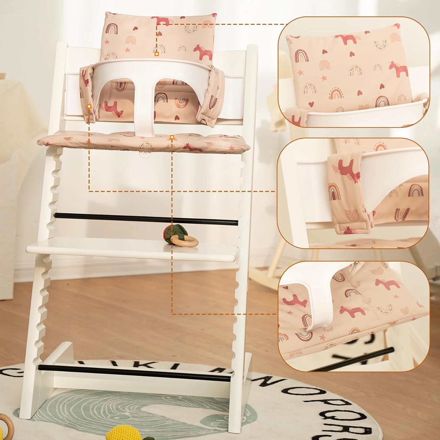 Baby Cushion Set for Stokke Tripp Trapp Soft and Comfort Stokke High Chair Cushion for Infant, Toddler High Chair Accessories Easy to Clean and Install, DJ Pink