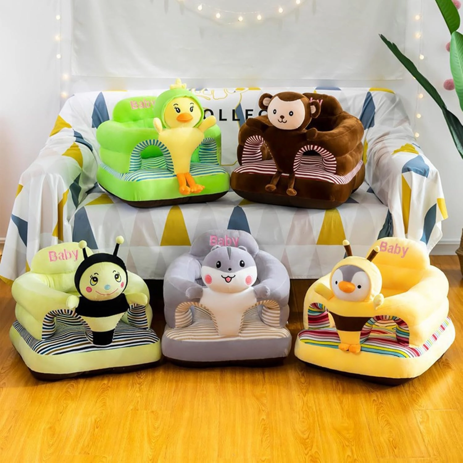 Baby Seat for 3-24 Month, Infant Back Support Floor Chair, Plush Cartoon Animals Baby Sofa, Toddler Floor Seater for Sitting Up, Portable Activity Seat for Babies (Caterpillar)