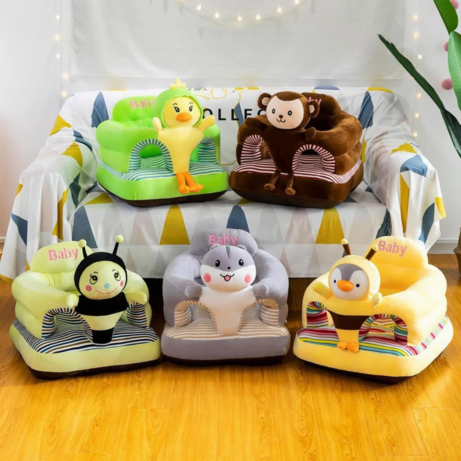 Baby Seat for 3-24 Month, Infant Back Support Floor Chair, Plush Cartoon Animals Baby Sofa, Toddler Floor Seater for Sitting Up, Portable Activity Seat for Babies (Duck)