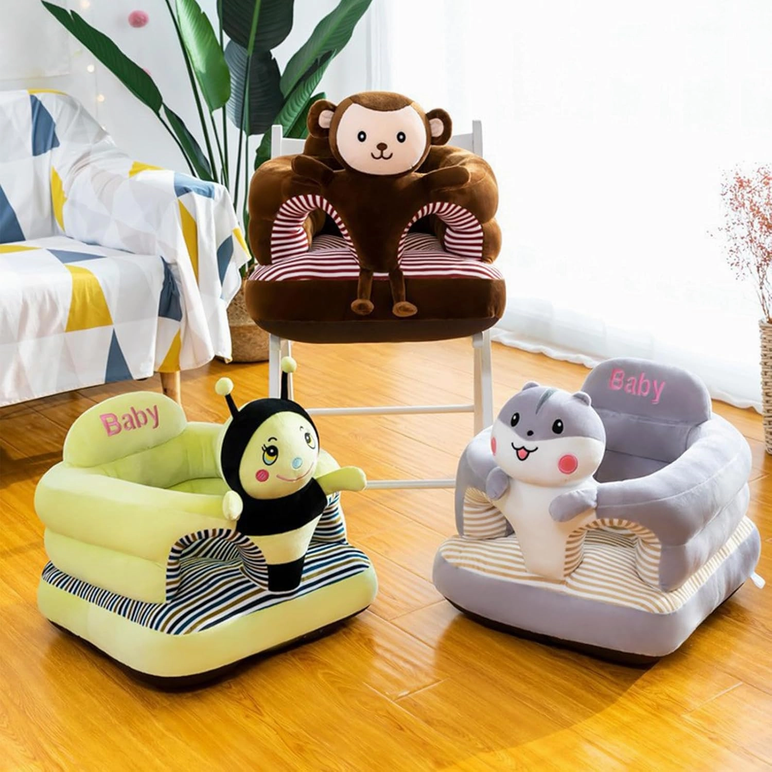 Baby Seat for 3-24 Month, Infant Back Support Floor Chair, Plush Cartoon Animals Baby Sofa, Toddler Floor Seater for Sitting Up, Portable Activity Seat for Babies (Duck)