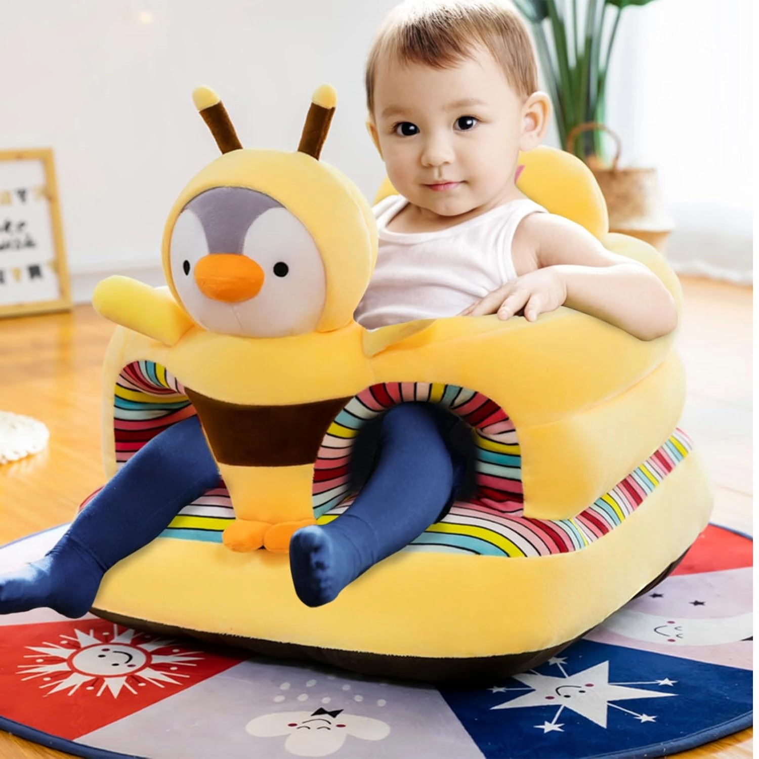 Baby Seat for 3-24 Month, Infant Back Support Floor Chair, Plush Cartoon Animals Baby Sofa, Toddler Floor Seater for Sitting Up, Portable Activity Seat for Babies (Duck)