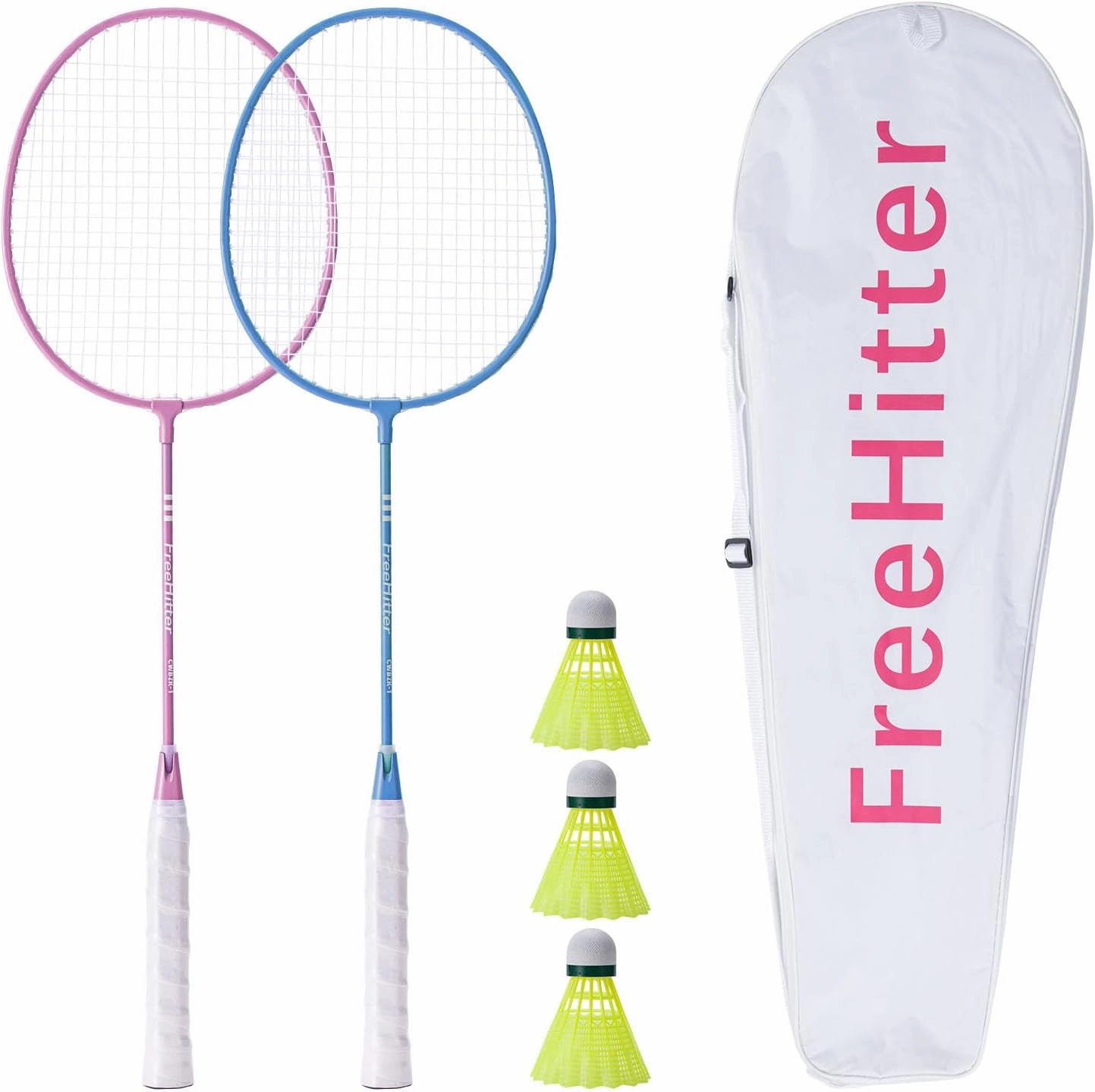 Badminton Racket Set with Carrying Bag for Backyard Games 2 Players with 2 Badminton Rackets 3 Shuttlecocks ; 4 Players with 4 Rackets, 6 Bridies Lightweight Training Beginners Pink& Blue