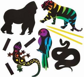 Baker Ross Jungle Animal Scratch Magnets (Pack of 12) for Kids to Decorate, Arts and Crafts, 12pack, Assorted