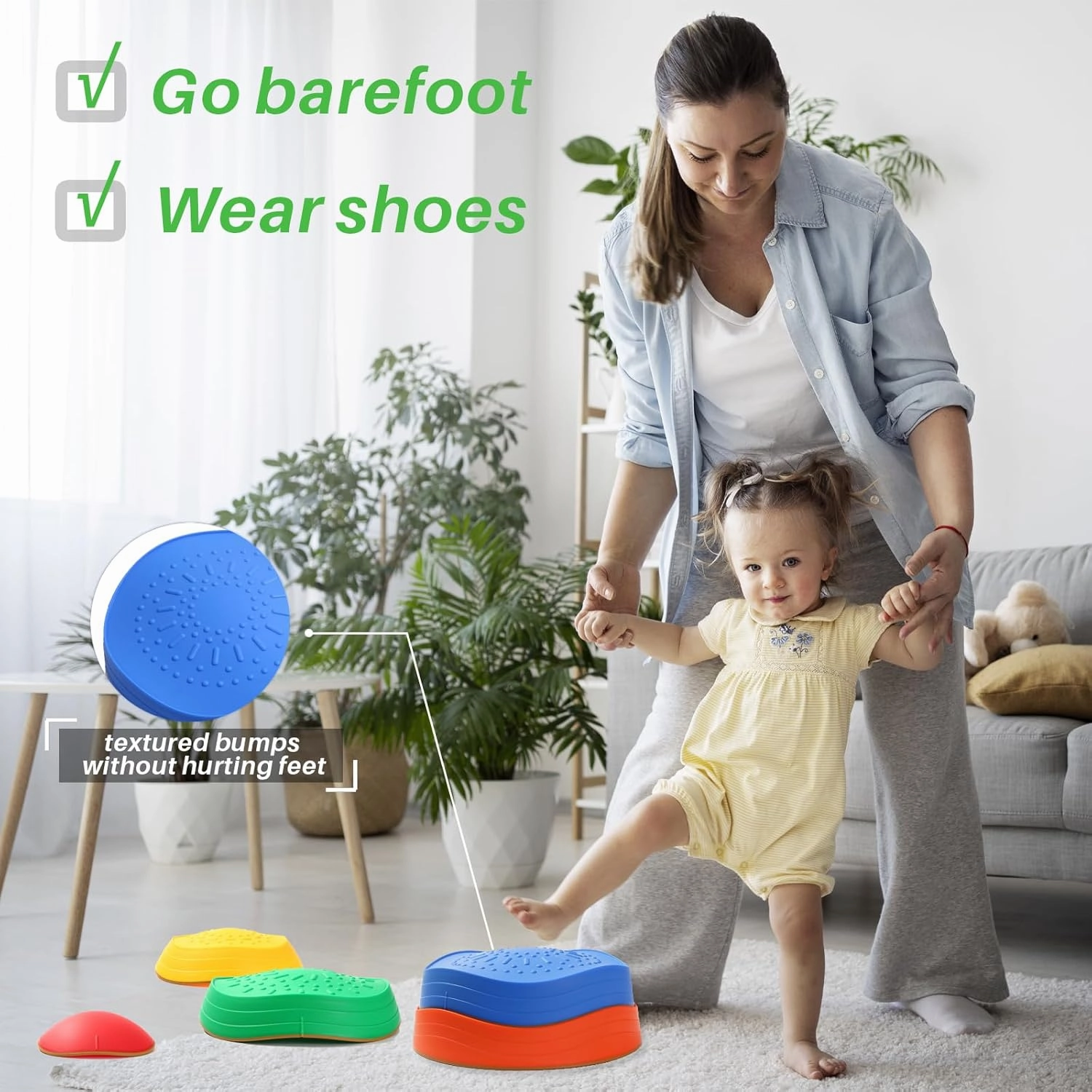 Balance Stepping Stones for Kids - 5pcs Vibrant and Nature-Themed Sensory Toys to Encourage Toddlers Balance & Gross Motor Skills for Indoor and Outdoor Play