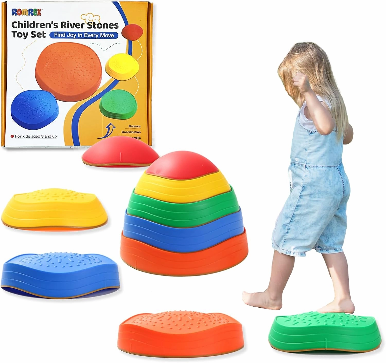 Balance Stepping Stones for Kids - 5pcs Vibrant and Nature-Themed Sensory Toys to Encourage Toddlers Balance & Gross Motor Skills for Indoor and Outdoor Play
