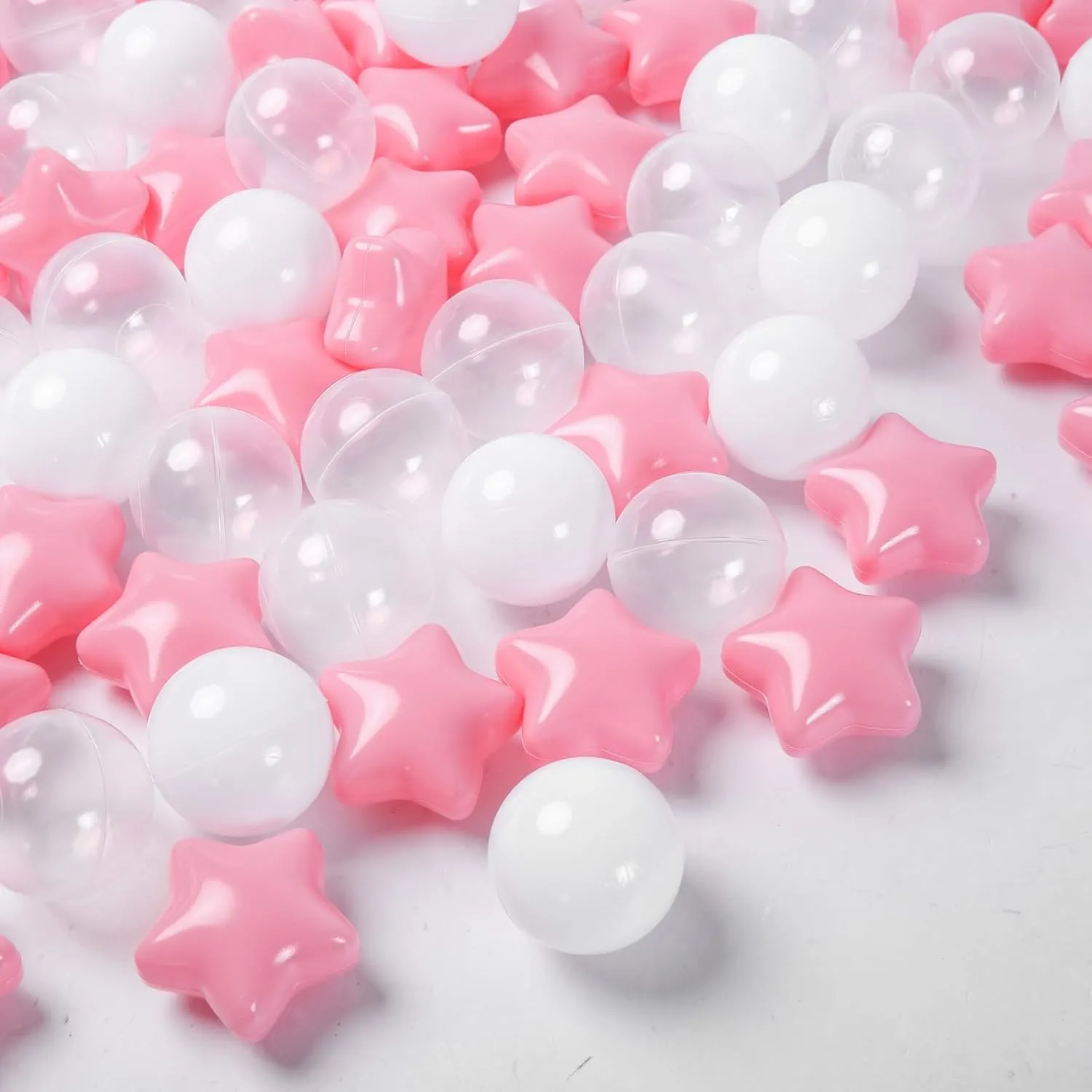 Ball Pit Balls and Stars, 100 200 500 Pieces Plastic Toy Balls for Kids Toddllers Baby Girls Ball Pits, Bounce House, Play Tent, Baby Pool Water Toys,Party Banner Props