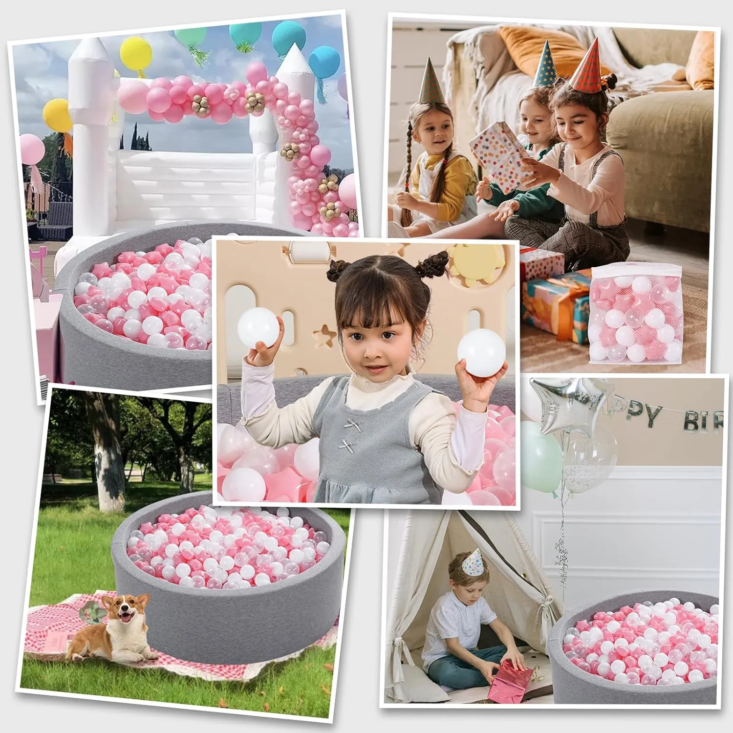 Ball Pit Balls and Stars, 100 200 500 Pieces Plastic Toy Balls for Kids Toddllers Baby Girls Ball Pits, Bounce House, Play Tent, Baby Pool Water Toys,Party Banner Props