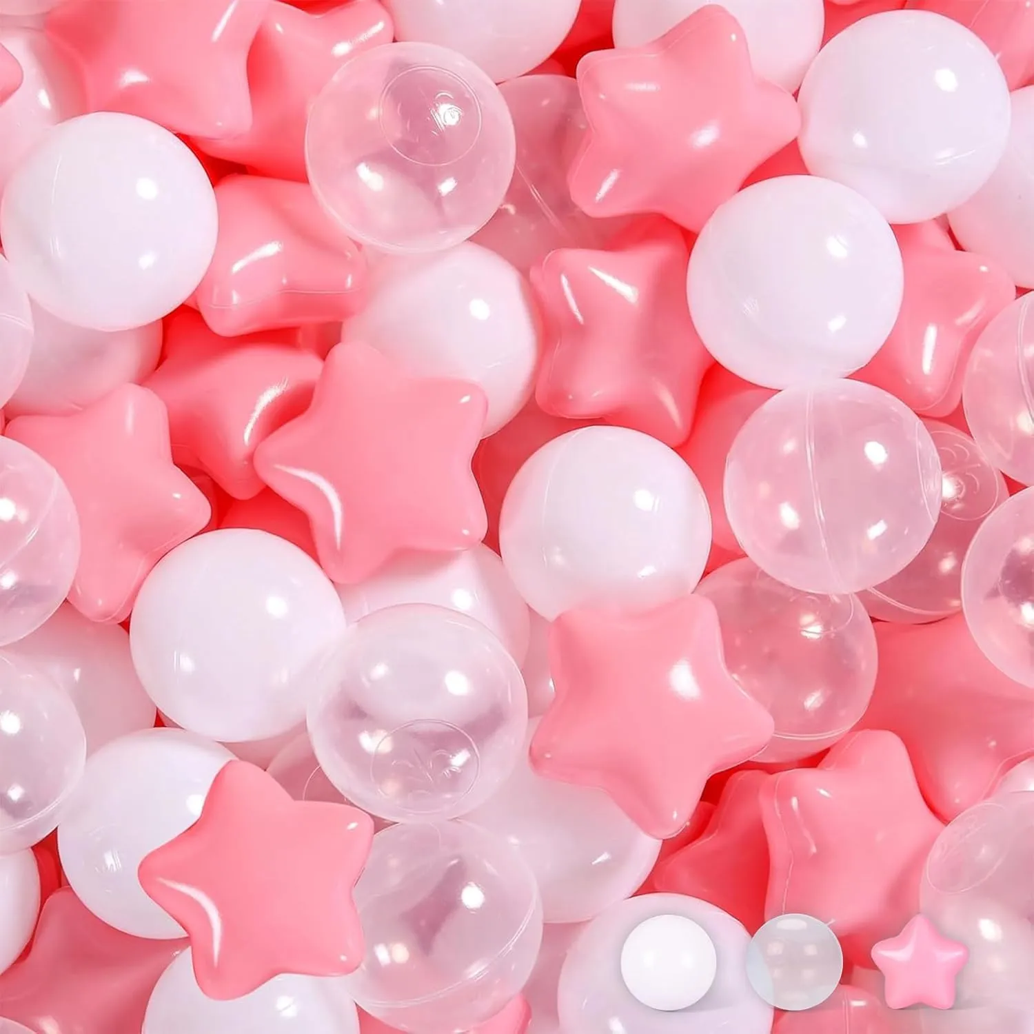 Ball Pit Balls and Stars, 100 200 500 Pieces Plastic Toy Balls for Kids Toddllers Baby Girls Ball Pits, Bounce House, Play Tent, Baby Pool Water Toys,Party Banner Props