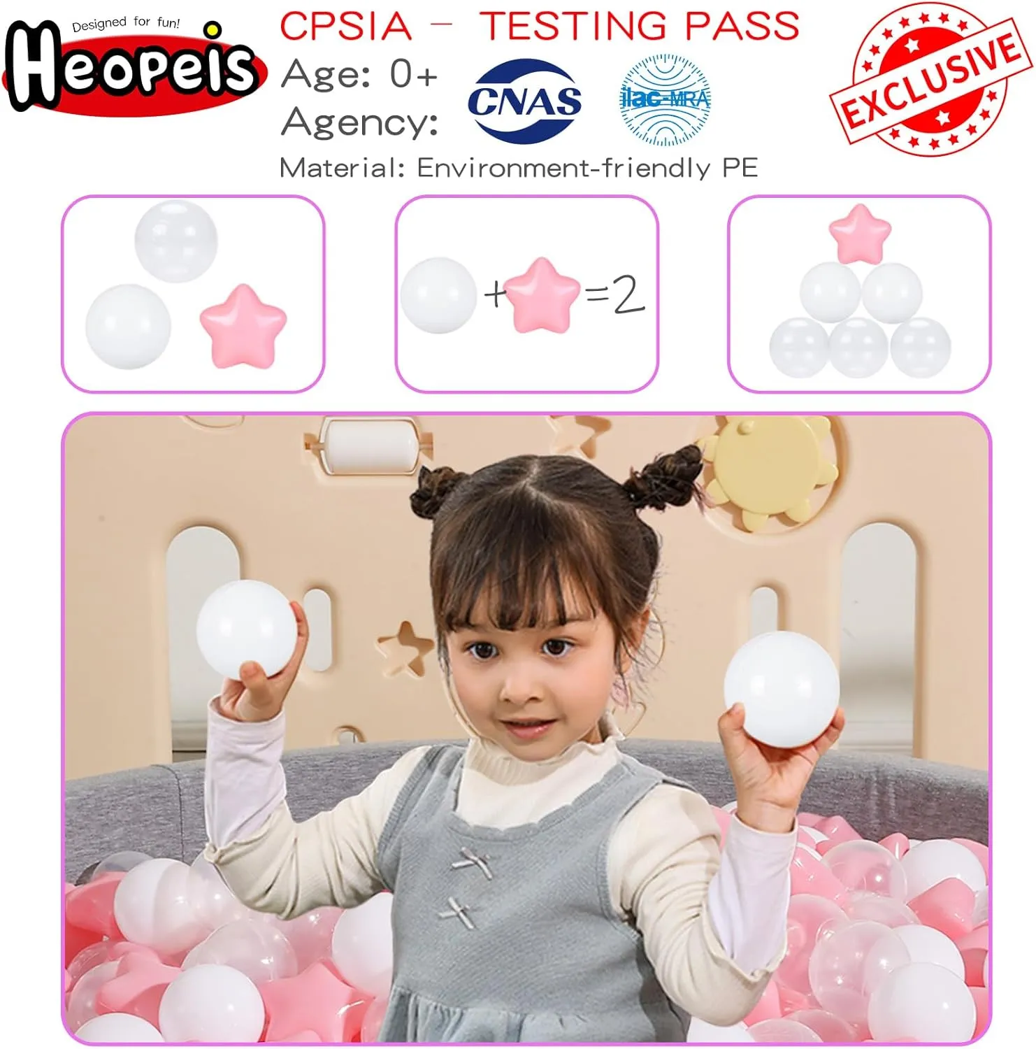 Ball Pit Balls and Stars, 100 200 500 Pieces Plastic Toy Balls for Kids Toddllers Baby Girls Ball Pits, Bounce House, Play Tent, Baby Pool Water Toys,Party Banner Props