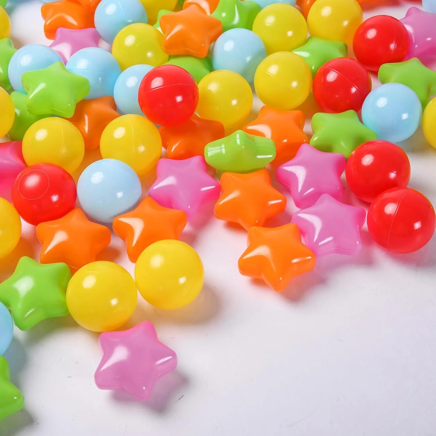 Ball Pit Balls Pack of 100 - Star and Round Set BPA Free Phthalate Free Non-Toxic Crush Proof Play Balls Soft Plastic Balls for Toddlers Baby Kids Birthday Pool Tent Party