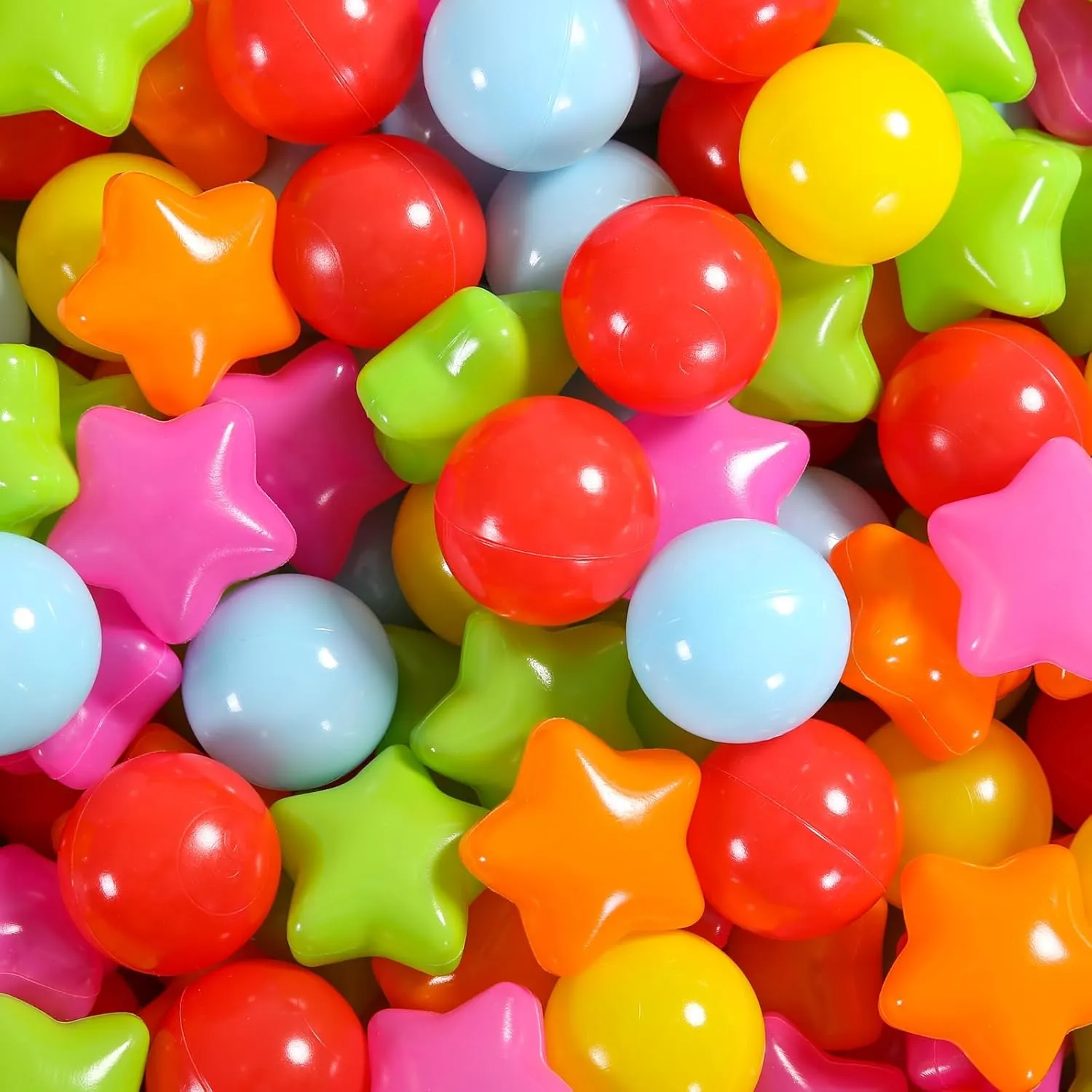 Ball Pit Balls Pack of 100 - Star and Round Set BPA Free Phthalate Free Non-Toxic Crush Proof Play Balls Soft Plastic Balls for Toddlers Baby Kids Birthday Pool Tent Party
