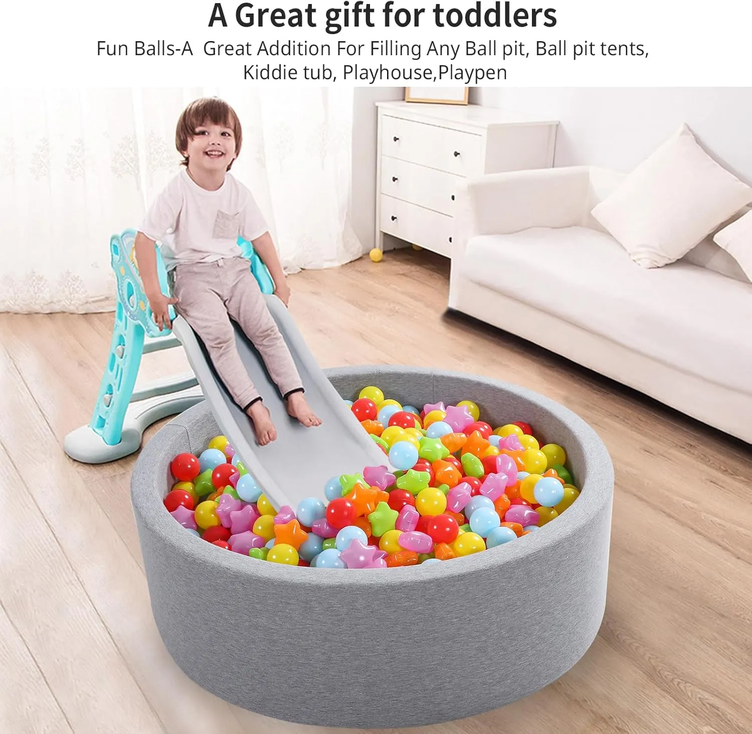 Ball Pit Balls Pack of 100 - Star and Round Set BPA Free Phthalate Free Non-Toxic Crush Proof Play Balls Soft Plastic Balls for Toddlers Baby Kids Birthday Pool Tent Party