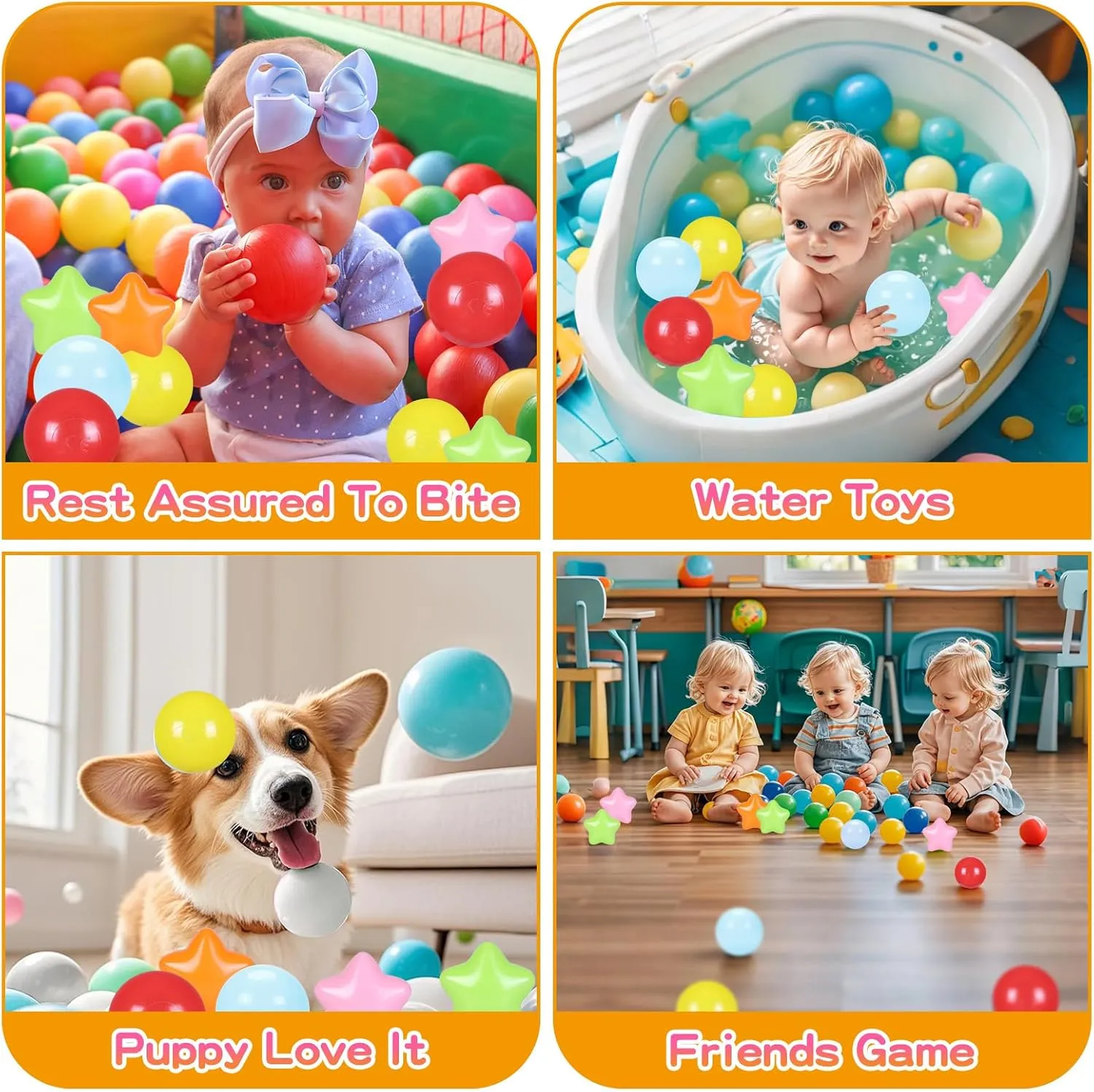 Ball Pit Balls Pack of 100 - Star and Round Set BPA Free Phthalate Free Non-Toxic Crush Proof Play Balls Soft Plastic Balls for Toddlers Baby Kids Birthday Pool Tent Party