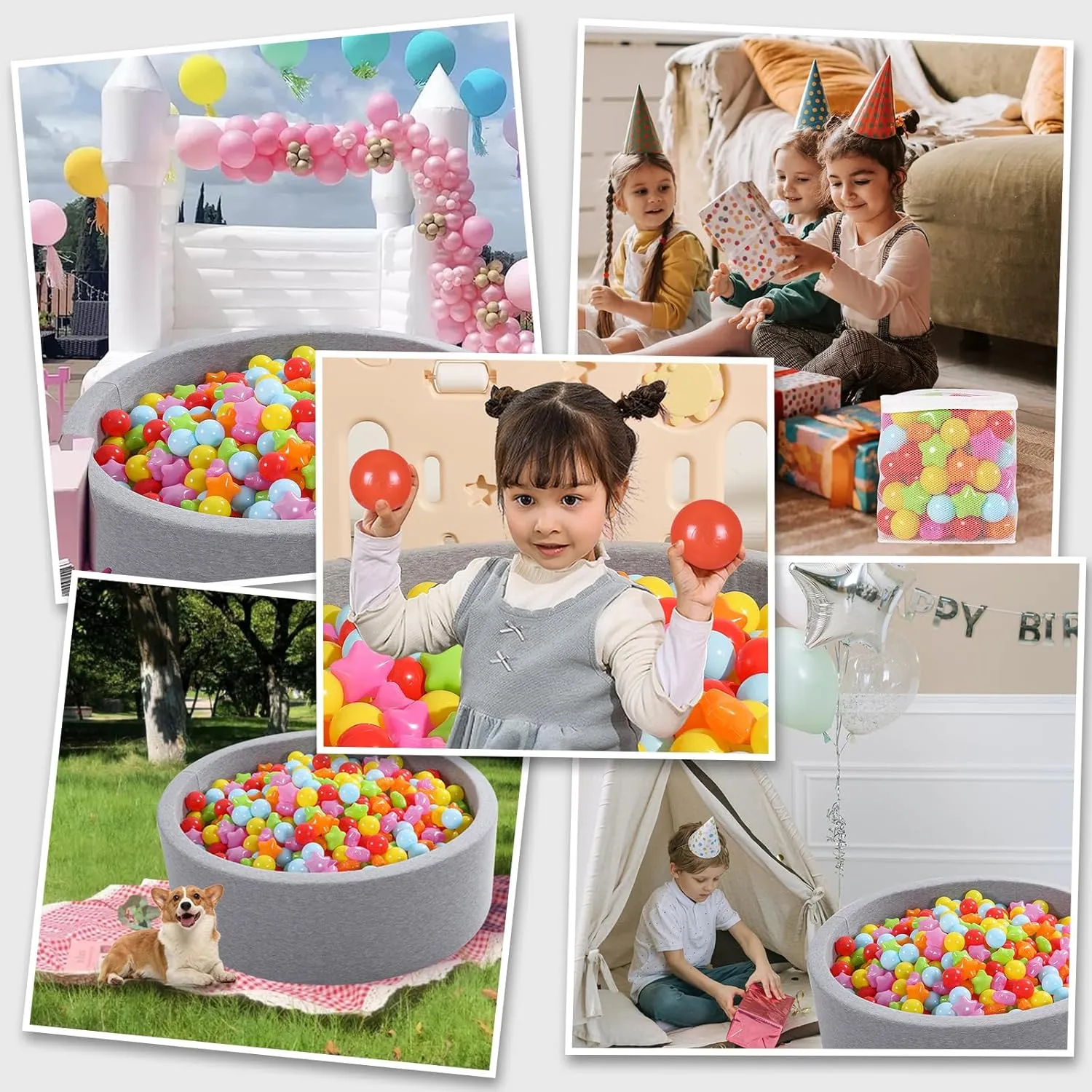 Ball Pit Balls Pack of 100 - Star and Round Set BPA Free Phthalate Free Non-Toxic Crush Proof Play Balls Soft Plastic Balls for Toddlers Baby Kids Birthday Pool Tent Party