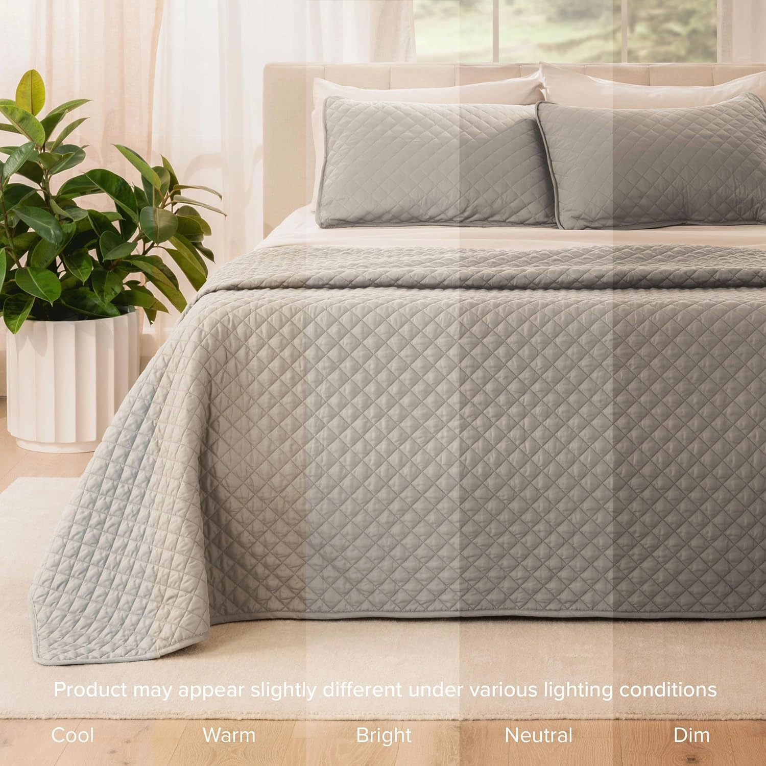 Bare Home Coverlet Set - Lightweight Bed Decor - Comforter Alternative - All-Season Quilted Bedspread (Full/Queen, Light Grey)