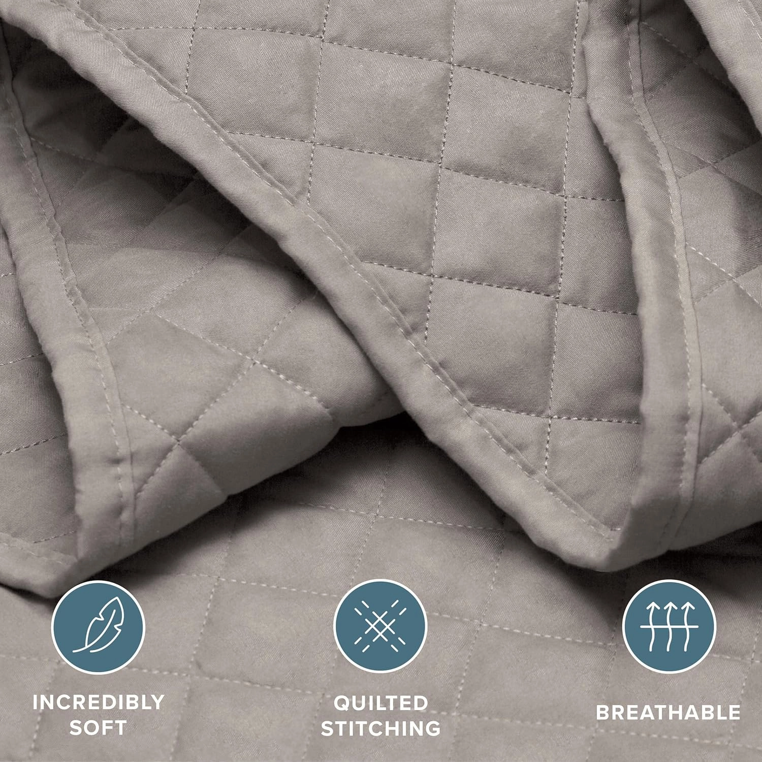 Bare Home Coverlet Set - Lightweight Bed Decor - Comforter Alternative - All-Season Quilted Bedspread (Full/Queen, Light Grey)