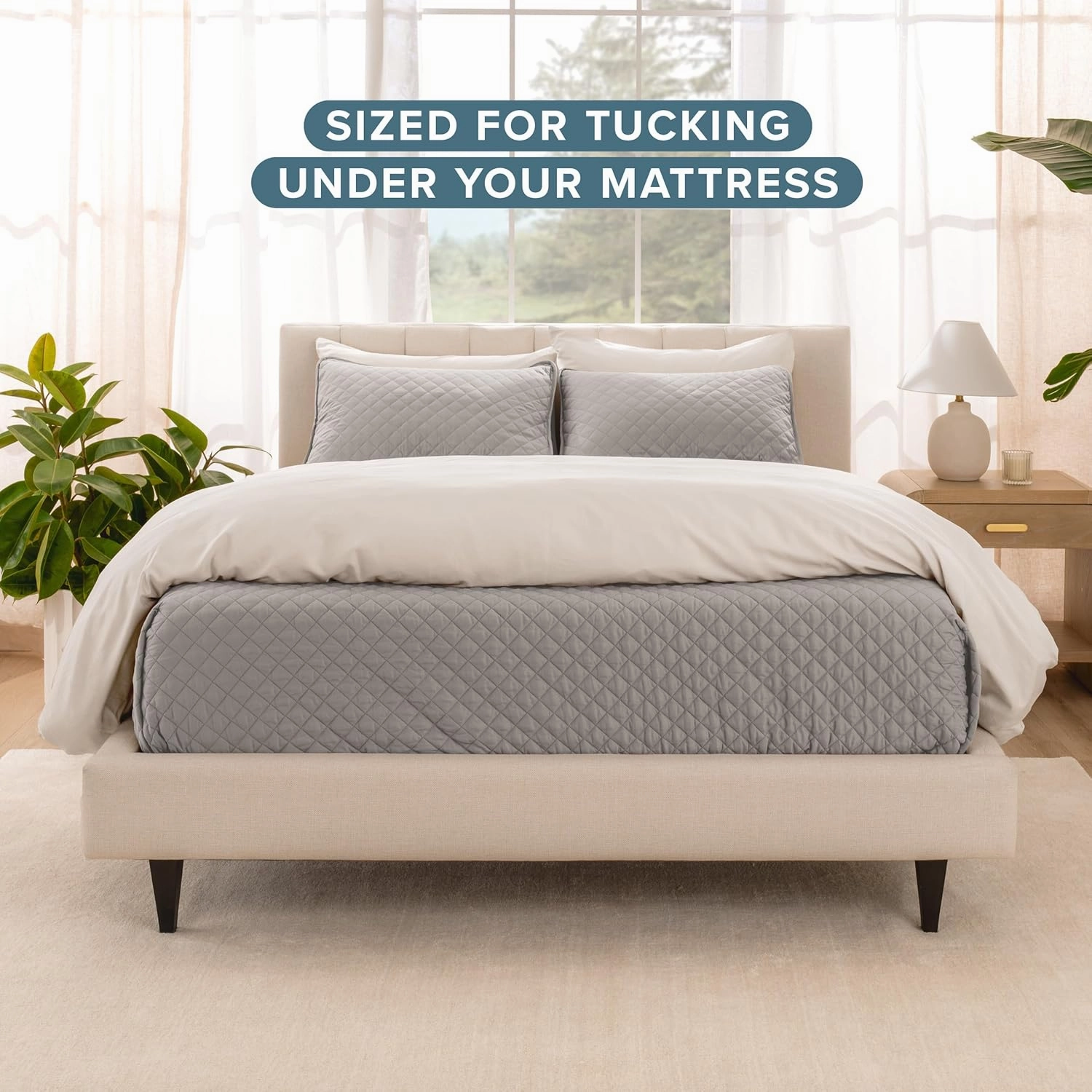 Bare Home Coverlet Set - Lightweight Bed Decor - Comforter Alternative - All-Season Quilted Bedspread (Full/Queen, Light Grey)