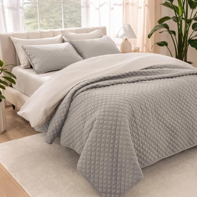 Bare Home Coverlet Set - Lightweight Bed Decor - Comforter Alternative - All-Season Quilted Bedspread (Full/Queen, Light Grey)