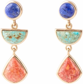 Barse Jewelry Blue Lapis Turquoise and Orange Sponge Coral Colorful Golden Drop Earrings