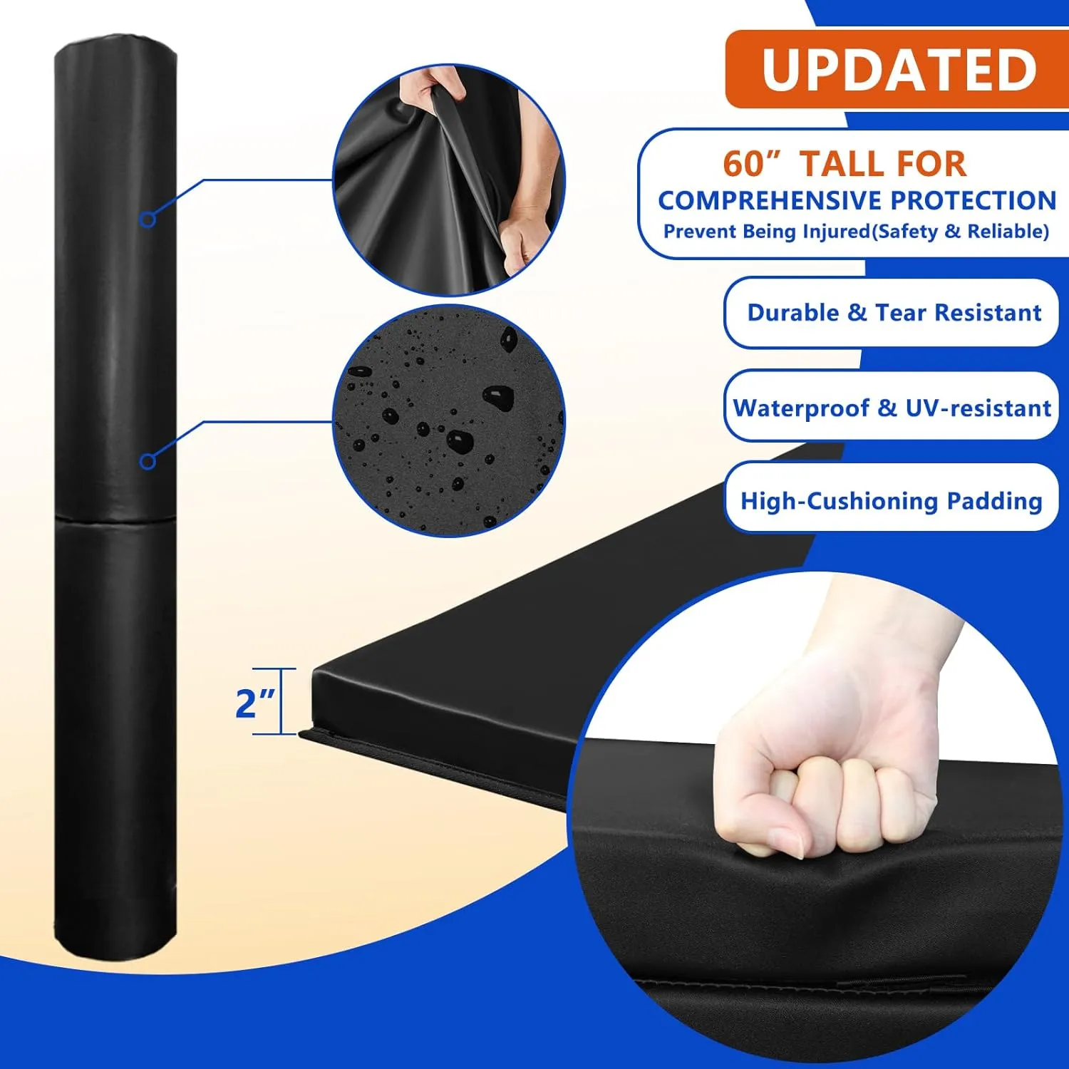 Basketball Pole Padding 72" Heavy Duty Safety Pad for 3-5" Round Poles, Waterproof & Durable – Gym, Garage, Playground Protection