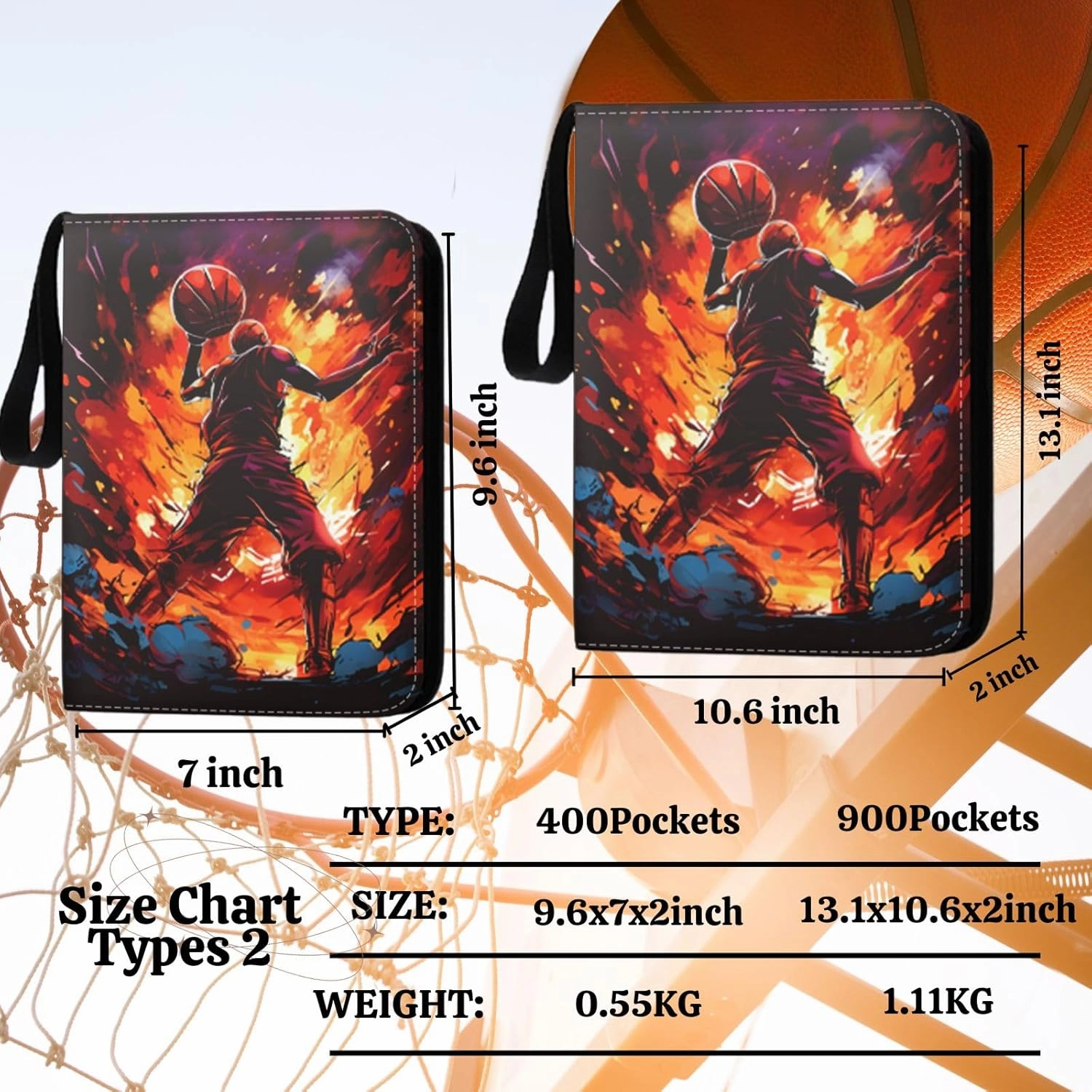 Basketball Card Binder 900 Pockets - Basketball Card Binder with Sleeves, Sports Card Binder Collectible Trading Card Albums Organizer Case Fits 900 Cards with 50 Removable for Sports Game Cards