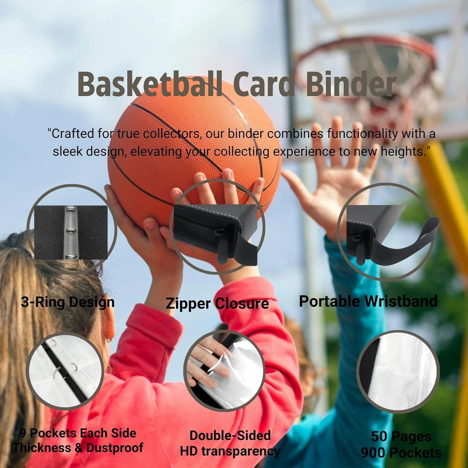 Basketball Card Binder 900 Pockets - Basketball Card Binder with Sleeves, Sports Card Binder Collectible Trading Card Albums Organizer Case Fits 900 Cards with 50 Removable for Sports Game Cards