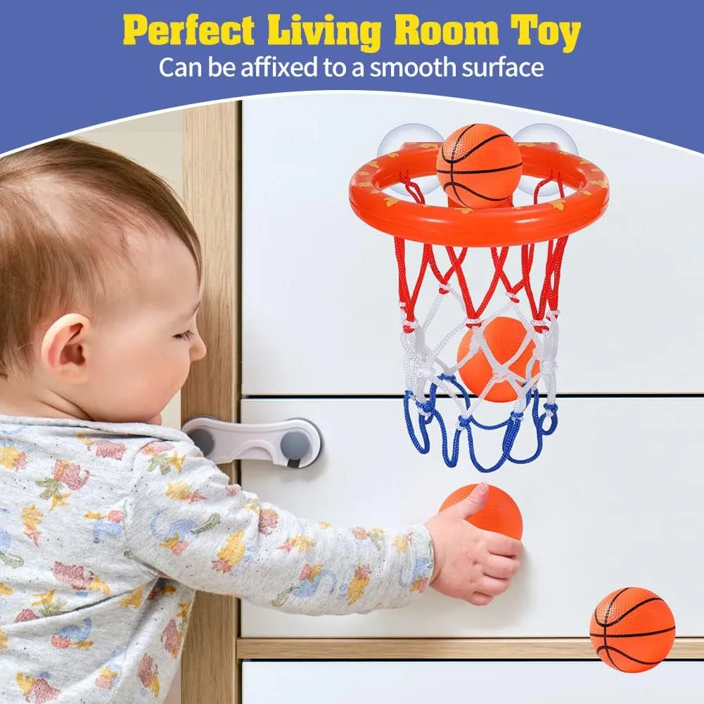 Bath Toys - Bathtub Basketball Hoop for Kids Toddlers,Bath Toys Shower Toys for Kids Ages 4-8,Suction Cup Basketball Hoop & 4 Soft Balls Set for Boys Girls