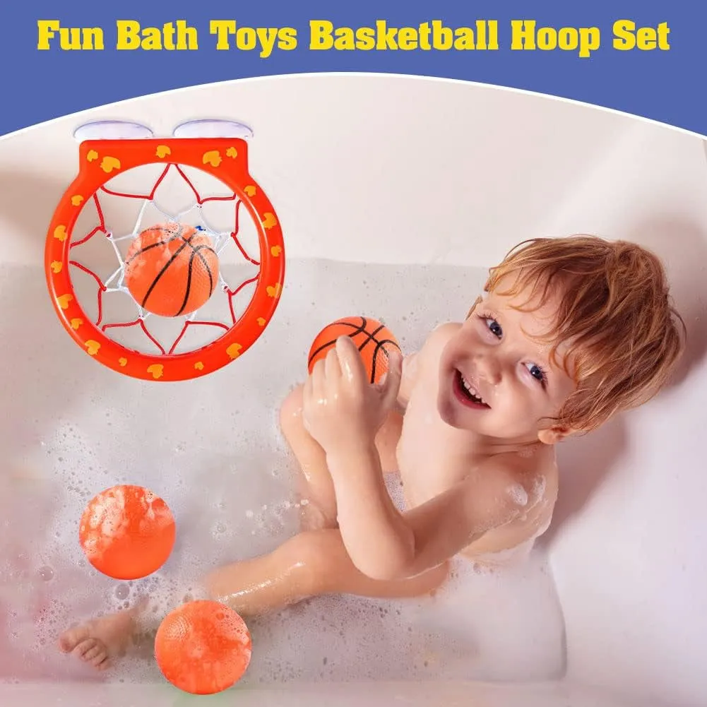 Bath Toys - Bathtub Basketball Hoop for Kids Toddlers,Bath Toys Shower Toys for Kids Ages 4-8,Suction Cup Basketball Hoop & 4 Soft Balls Set for Boys Girls
