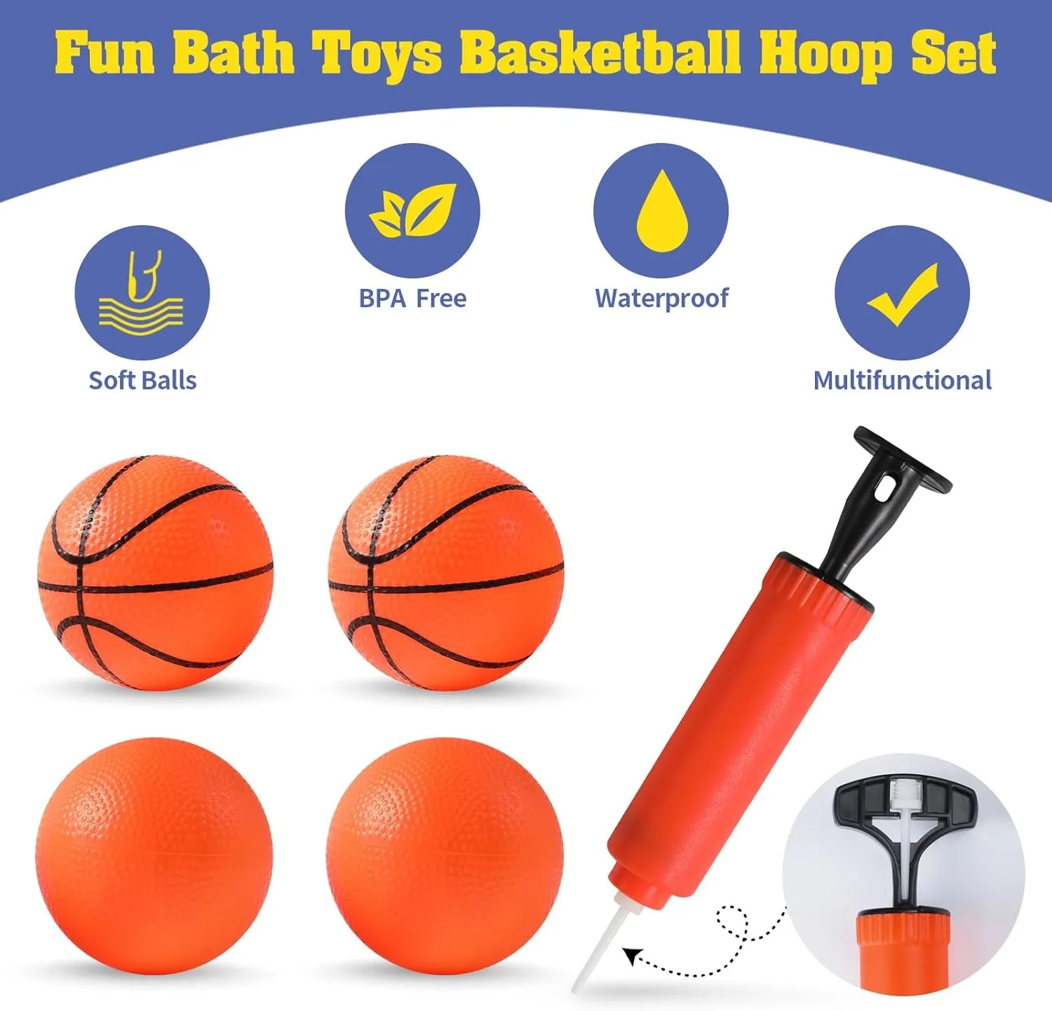 Bath Toys - Bathtub Basketball Hoop for Kids Toddlers,Bath Toys Shower Toys for Kids Ages 4-8,Suction Cup Basketball Hoop & 4 Soft Balls Set for Boys Girls