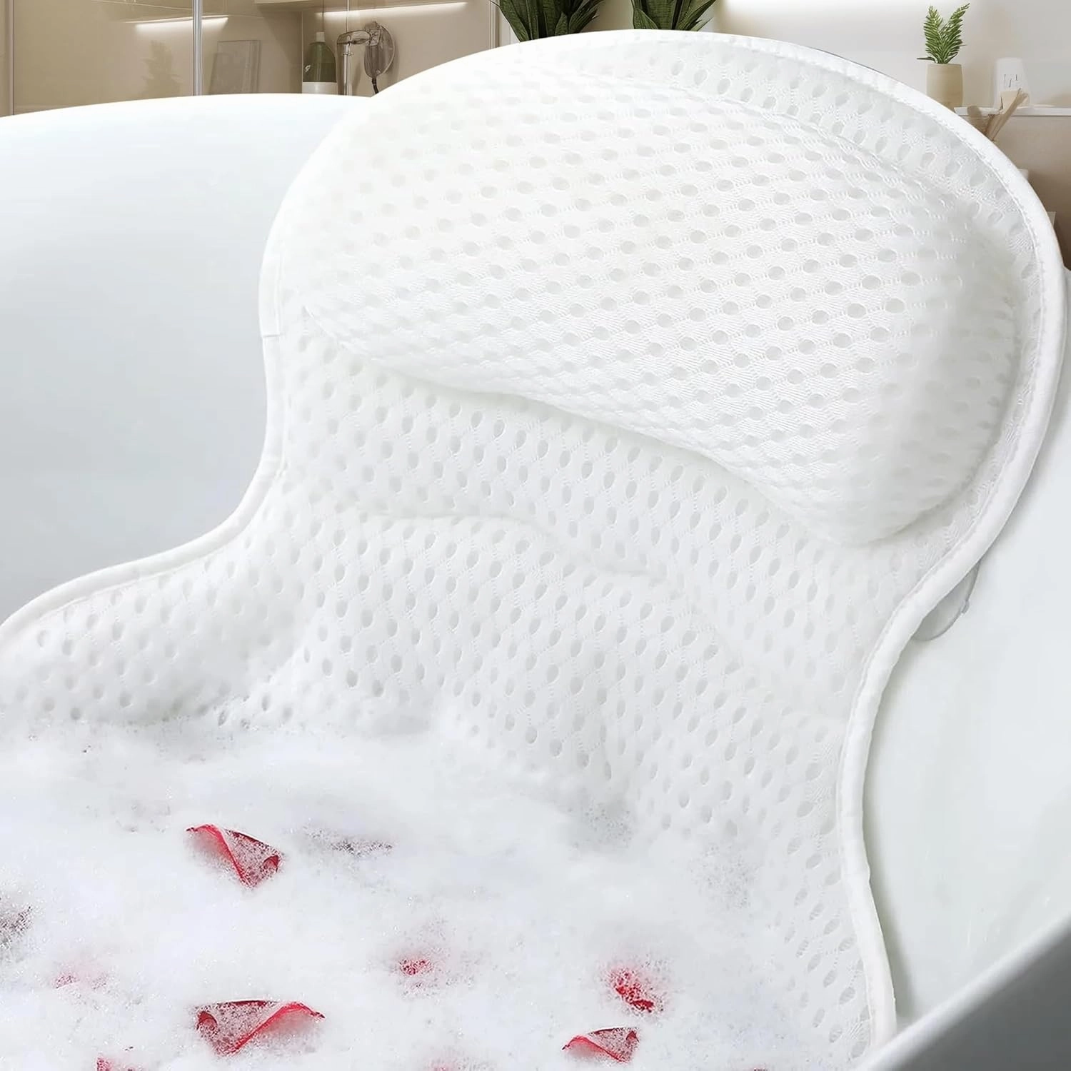 Bath Pillows for Tub - Bath Pillow for Headrest, Neck and Back Support with Suction Cups, Relaxing Bathtub Accessories - White