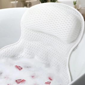 Bath Pillows for Tub - Bath Pillow for Headrest, Neck and Back Support with Suction Cups, Relaxing Bathtub Accessories - White