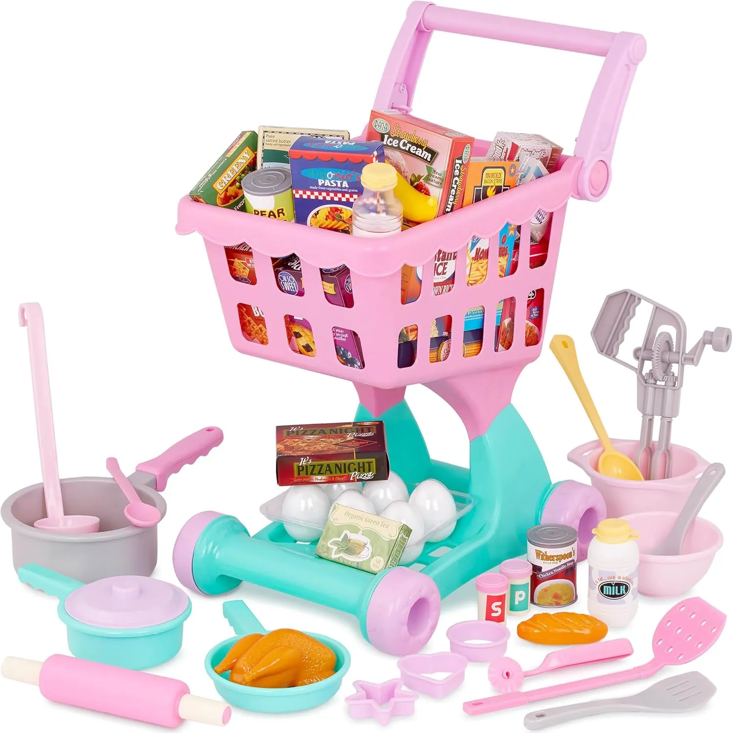 Battat- Play Circle- Shopping Cart & Grocery Set For Kids – Toy Food – Play Kitchen- Pretend Play- 3 years  