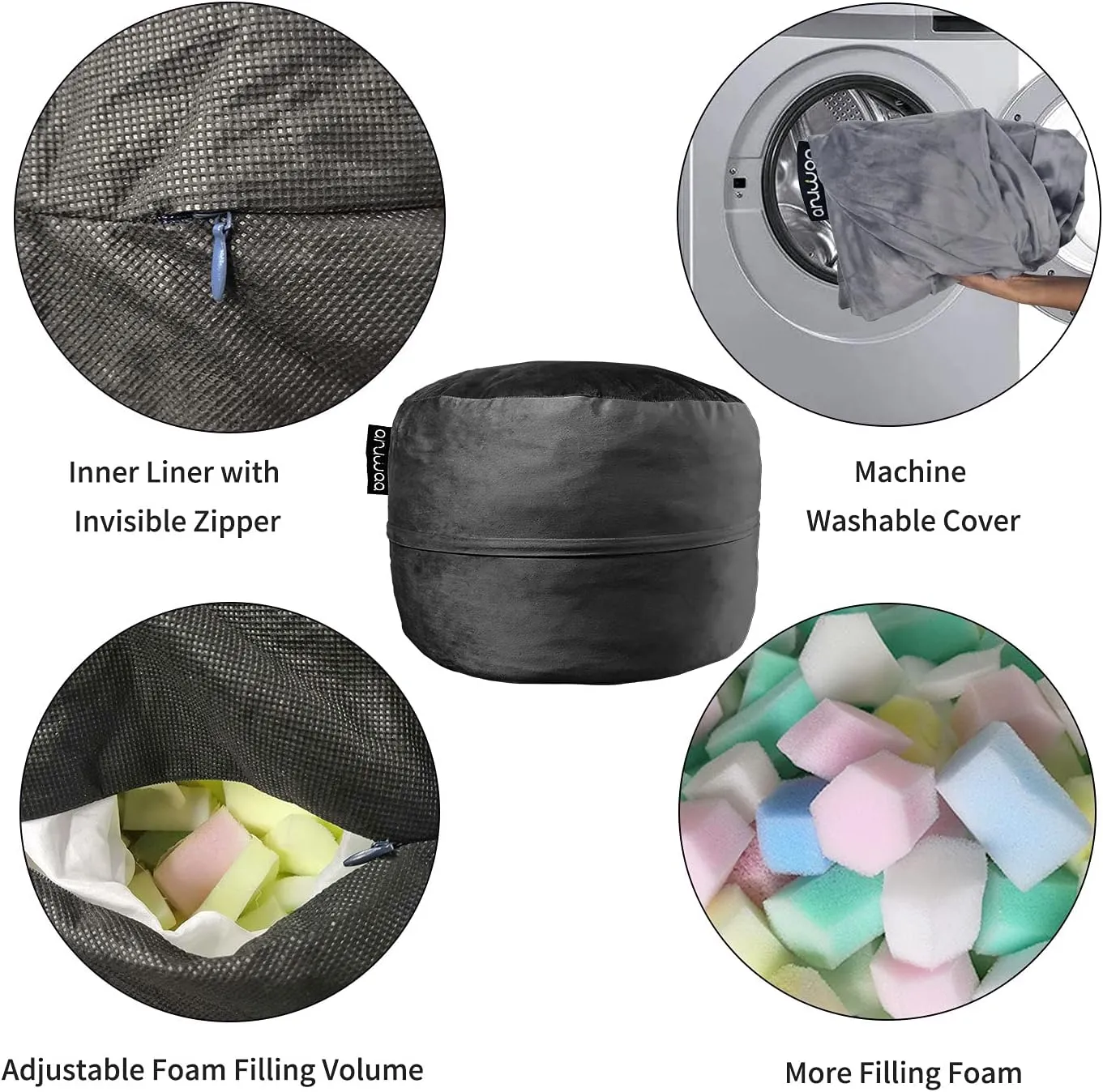 Bean Bag Chair for Adults, 4FT High-Rebound Memory Foam Bean Bag Sofa with Removable Cover, Oversized Bean Bag Couch for Gaming, Reading, and Relaxation, Black