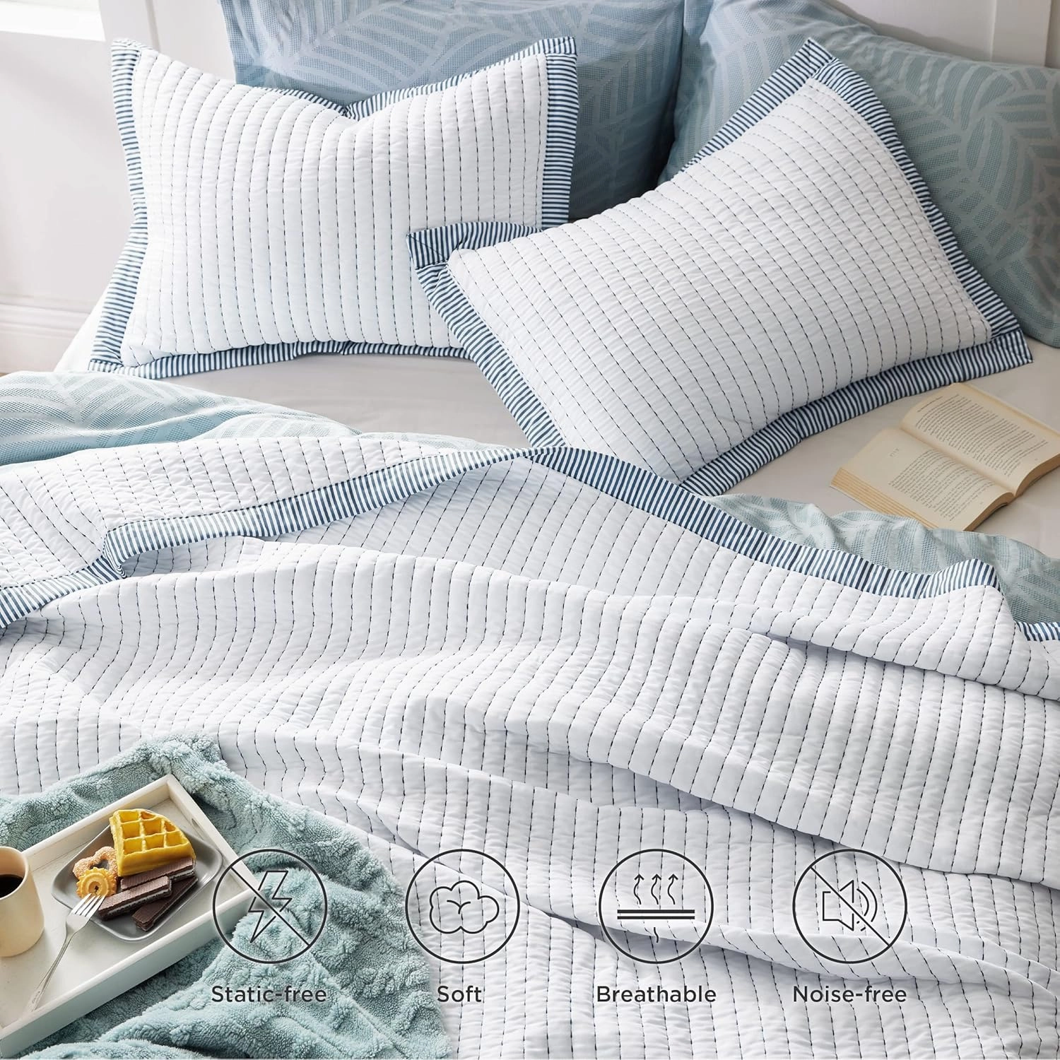 Bedsure White Quilts Queen Size - Queen Quilt Bedding Set Bedspread Coverlet, Lightweight Corduroy Pattern Bedspread, 3-Piece Set with 90"x96" Coverlet & 2 Pillow Shams, All-Season Soft Microfiber