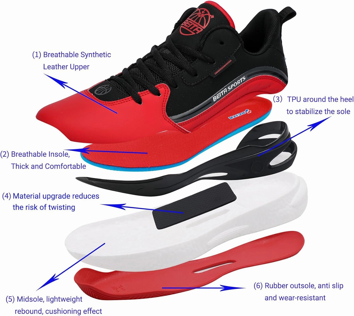 Beita High Upper Basketball Shoes for Men Sneakers Breathable Sports Shoes Anti Slip