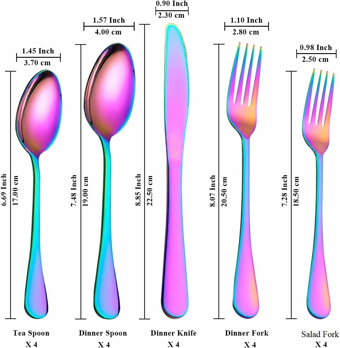Berglander Flatware Set 20 Piece, Stainless Steel With Titanium Colorful Plated, Multicolor Flatware Set, Silverware, Rainbow Color Cutlery Set Service For 4