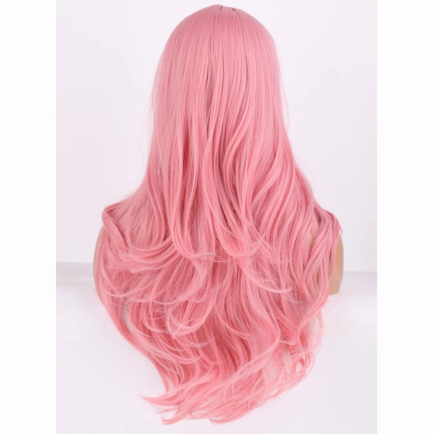 BERON Pink Wigs Long Wavy Wig for Women Natural Curly Pink Colorful Heat Resistant Synthetic Hair Wigs for Cosplay Party Daily or Use