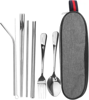 BESPORTBLE 1set Portable Stainless Steel Camping Utensils Set Travel Cutlery Kit for Outdoor Activities Picnics and Family Gatherings Steel Design Lightweight and Compact