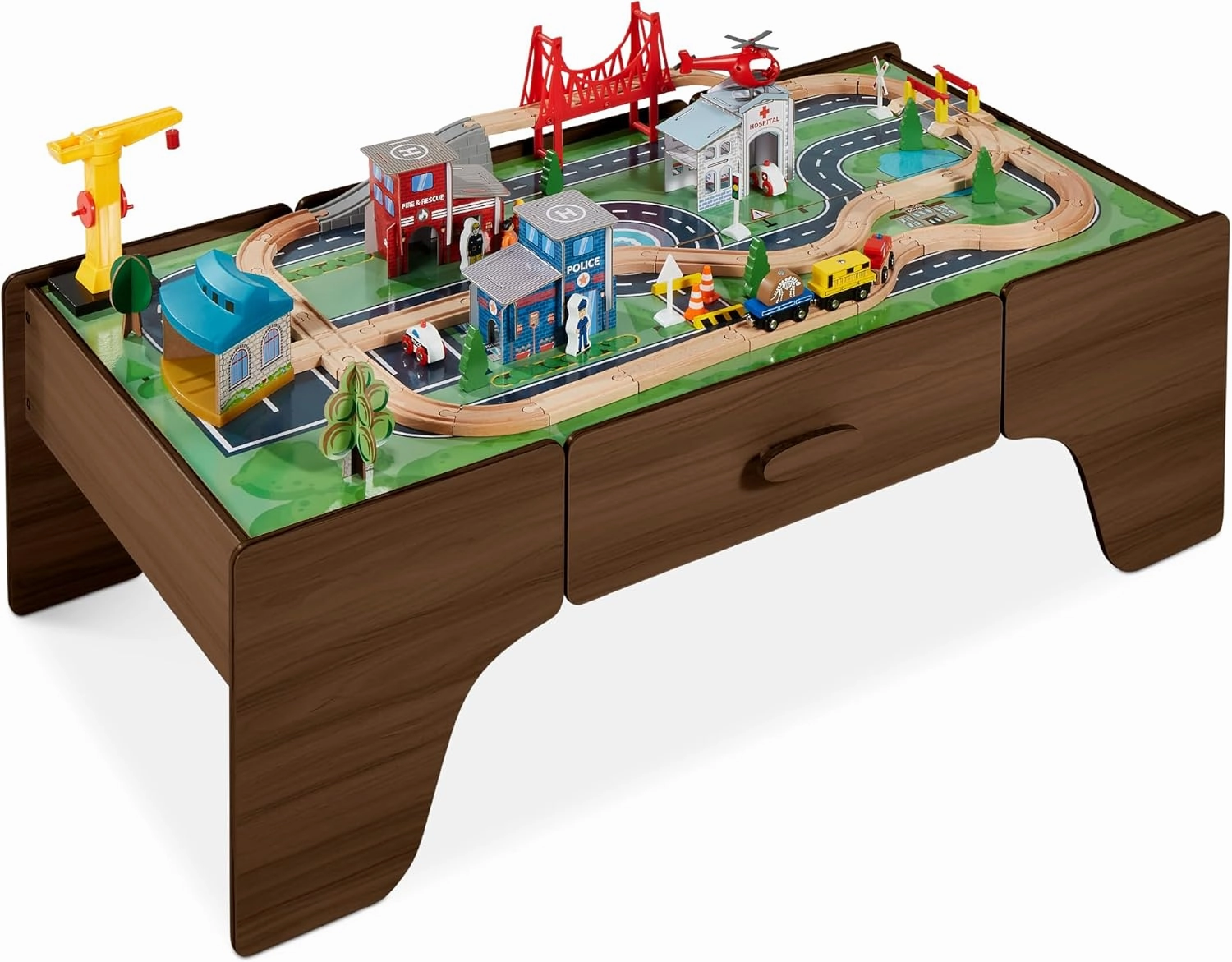 Best Choice Products Large 50in 35-Piece Train Table, Multipurpose Wooden Toy Activity Playset for Children w/Tracks, Reversible Top - Walnut