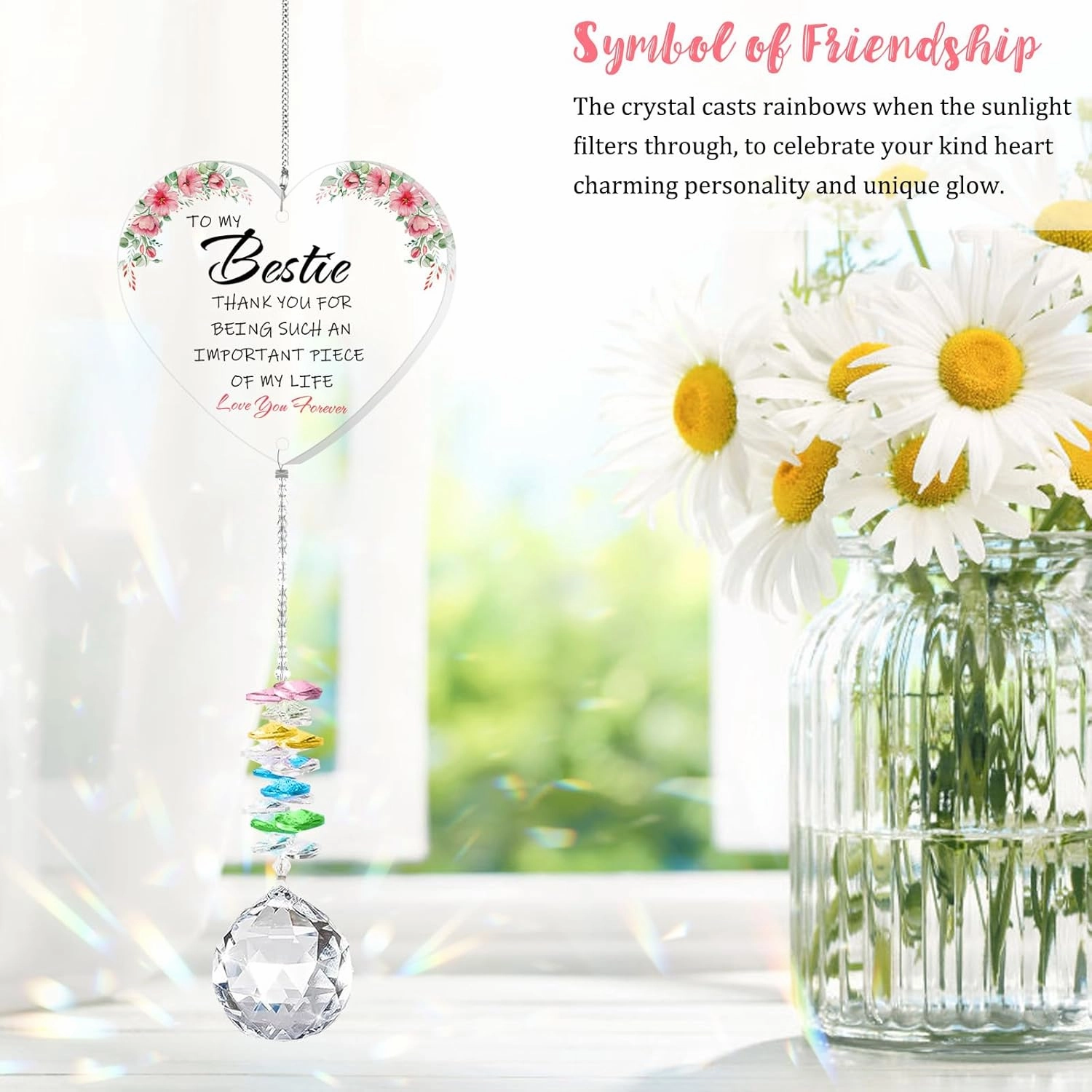 Best Friend Birthday Gifts for Women, Bestie Gifts for Female Friend BFF Soul Sisters Work Bestie, Graduation Friendship Thank You Gifts, Sun Catcher with Crystals for Indoor Window Hanging