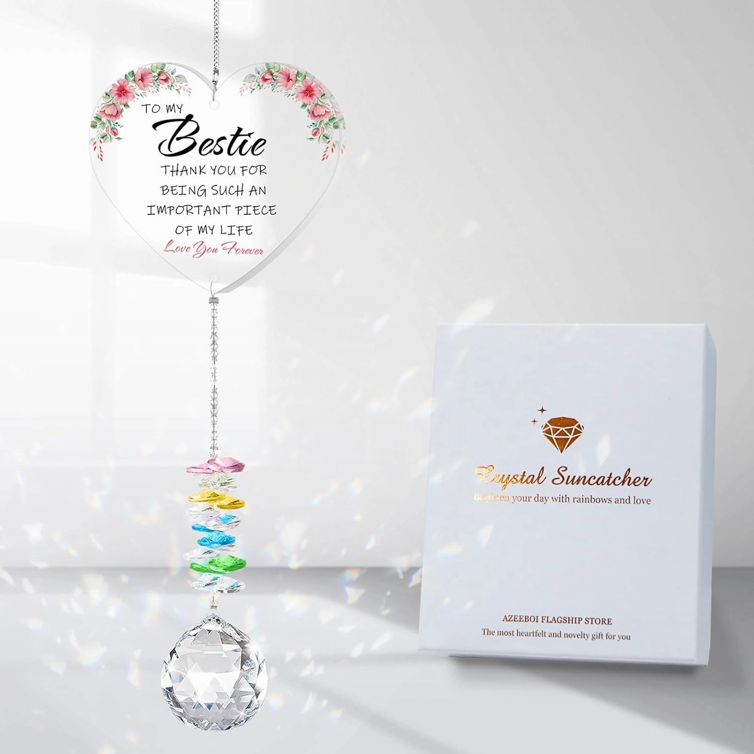 Best Friend Birthday Gifts for Women, Bestie Gifts for Female Friend BFF Soul Sisters Work Bestie, Graduation Friendship Thank You Gifts, Sun Catcher with Crystals for Indoor Window Hanging