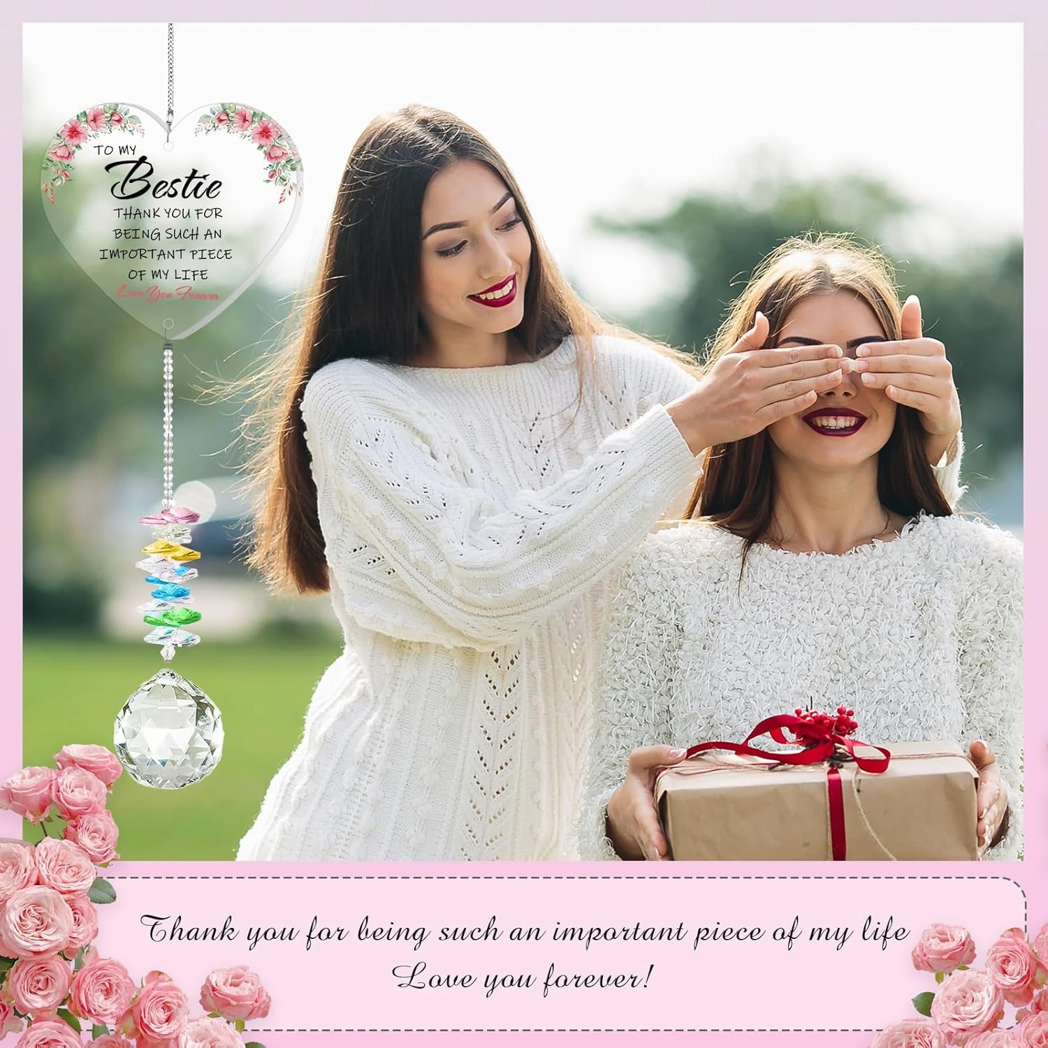 Best Friend Birthday Gifts for Women, Bestie Gifts for Female Friend BFF Soul Sisters Work Bestie, Graduation Friendship Thank You Gifts, Sun Catcher with Crystals for Indoor Window Hanging